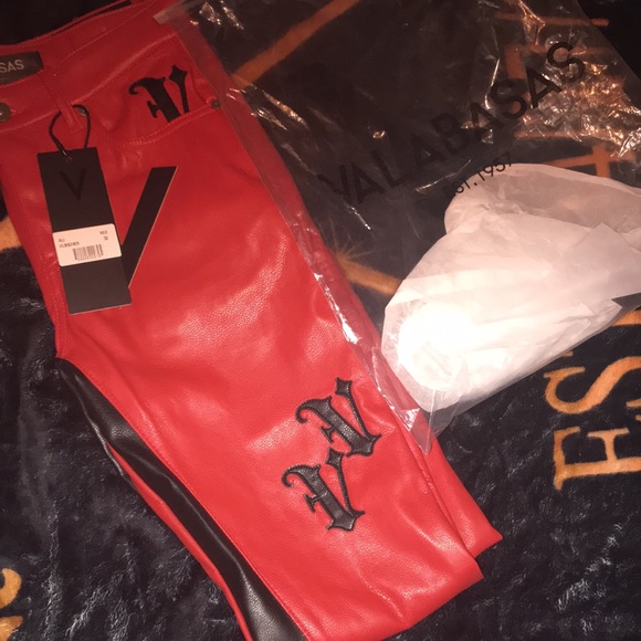 NWT MEN’S VALABASAS STACKED "ALI" RED BLACK LEATHER PANTS SIZE 30 - Picture 9 of 13